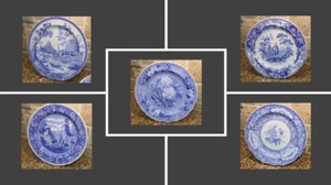 Set / 5 The Spode Blue Room Collection 10¼" scalloped plates woodman floral girl - Picture 1 of 13