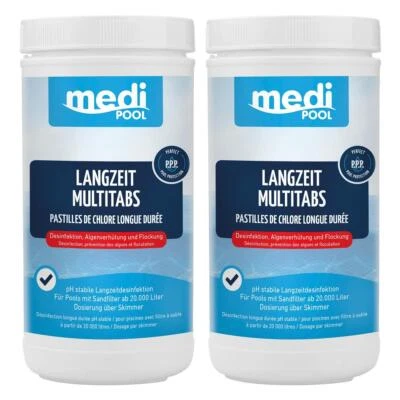 2 x Chlor Multifunktionstabletten, Langzeit MultiTabs 200g, 2 x 1 KG mediPOOL - Bild 1 von 4