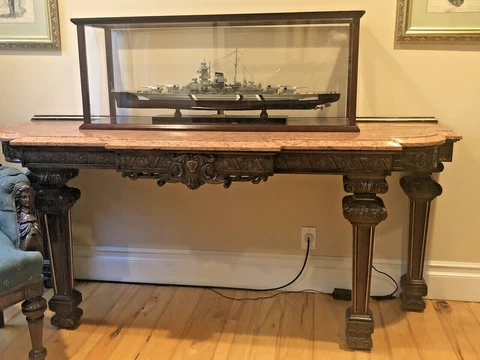 Victorian Renaissance Revival Walnut Console Table w/Rouge Marble Top c. 1880 Cover