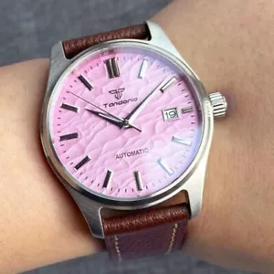 Tandorio Autom 20ATM Diving Men's Watch Pink Dial Date NH35A 39mm Screw-in Crown - Picture 1 of 36