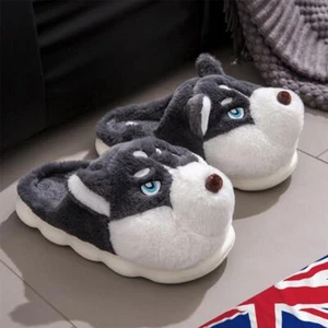 Plush Husky Slippers Fuzzy Dog Slippers Anti Slip Comfortable for Autumn Winter - Picture 1 of 12