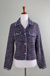 TALBOTS $159 Fringe Sparkle Tweed Lined Crop Jacket Top Size 4 Petite - Picture 1 of 6