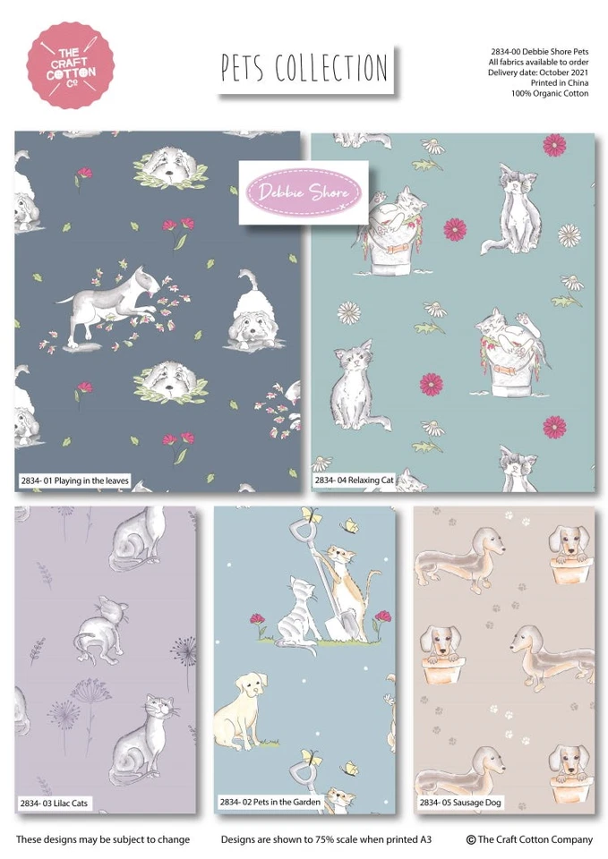 Pets by Debbie Shore Fat quarter bundle of five fabrics. 100% cotton. - Image 1 of 1