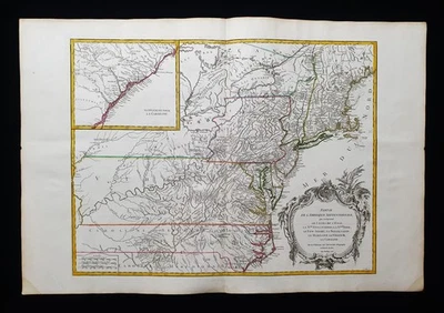 1758 VAUGONDY raro mapa BIG-FOLIO América del Norte, Estados Unidos, Ohio, Nueva York Foto 1 de 4
