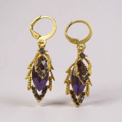 Серьги Chico's с цветочным листом лепестком антикварные винтажные с фианитами золотое кольцо объятия барокко богемное - Изображение 1 из 4