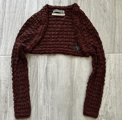 Kimchi Blue Burgundy Open Knit Cropped Shrug Cardigan Women’s Small - Изображение 1 из 4