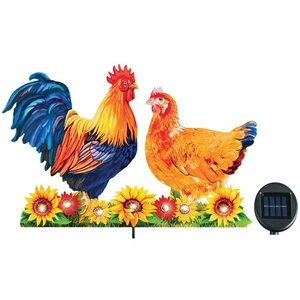 Solar Powered Realistic Rooster and Hen Garden Stake - Picture 1 of 2