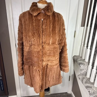 Abrigo de piel de visón marrón reversible vintage - Chaqueta de lluvia para mujer bolsillos medianos-grandes Foto 1 de 4