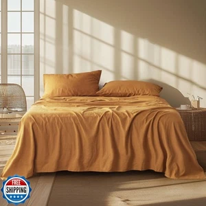 Bedsure Linen Sheets - King Size Sheets, Blend from Linen Cotton Bedsheets, B - Zdjęcie 1 z 5