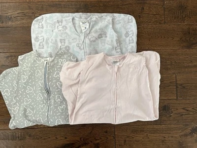 Lote De 3 Sacos De Dormir HALO Medianos 6-12M Algodón Y Vellón, Gris Disney, Rosa, Bebé Foto 1 de 4