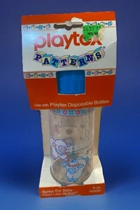 Playtex VTG PATTERN DECORATED ORIG Nurser Baby Bottle FLATTopNipple Drop-In 8oz - Picture 1 of 7