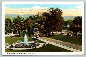 Watkins Glen New York Postcard View At Entrance Fountain c1925 - Picture 1 of 2