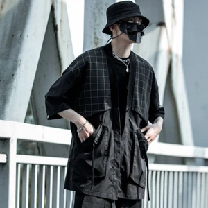 Abrigo de kimono de carga para hombres cárdigan japonés suelto retro bolsillo punk - Imagen 1 de 13