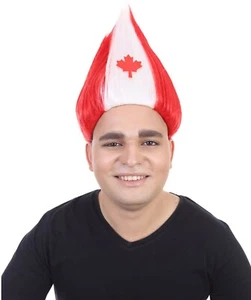 Adult World Cup National Canada Flag Trolls Wig Soccer Fans Cheering Hair HM-125 - Foto 1 di 8
