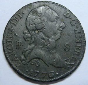 1776 SEGOVIA 8 MARAVEDIS CHARLES III SPANISH COLONIAL ERA 1700s COPPER - Picture 1 of 2