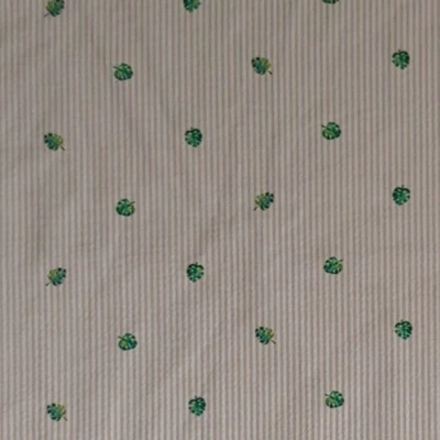 Blue Seersucker Tropical Leaves Stripe ROBT KAUFMAN Cotton Fabric HALF YARD 56 W - Image 1 of 2