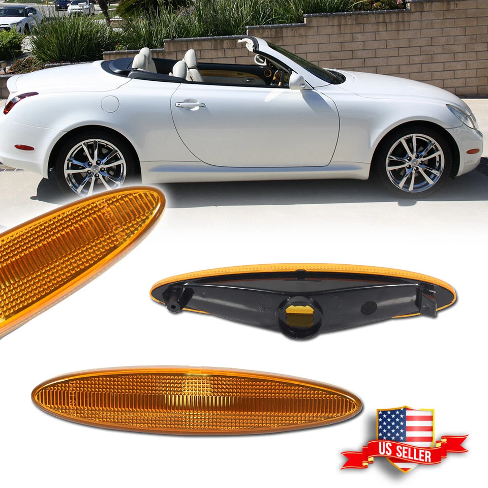 Kit de carcasa de luz de marcador lateral frontal con lente ámbar de 2 piezas para Lexus SC430 2002-2010 Foto 1 de 4