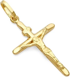 Genuino Real Oro Amarillo 14K Cruz Jesús Crucifijo Religioso Dije Colgante - Imagen 1 de 2