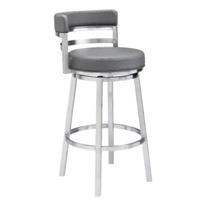 Titana 26" Counter Height Swivel Grey Faux Leather Stainless Steel Bar Stool - Picture 1 of 10