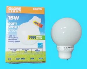 Energy Saver 15W Soft White Globe Light Twist Lock GU24 Base Fluorescent 2700K - Picture 1 of 3