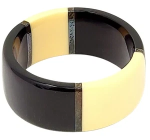 Ippolita Wide Bangle Bracelet Resin & Hammered 925 Silver Black & Cream 8" - Picture 1 of 12