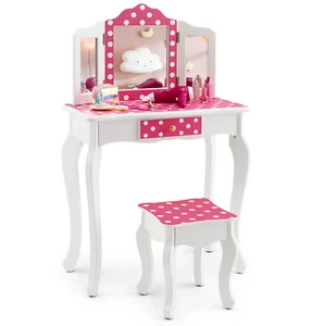 HONEY JOY 2 in 1 Kid Vanity Table & Stool Set Pretend Play Makeup Dressing Table - Picture 1 of 8