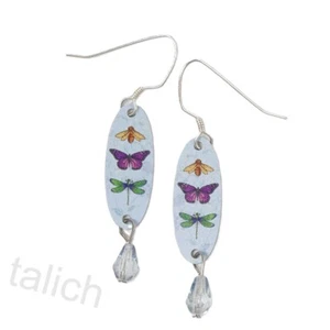 Lemon Tree Earrings Bee, Butterfly, Dragonfly Oval Print with Blue Bead Unique - Picture 1 of 4