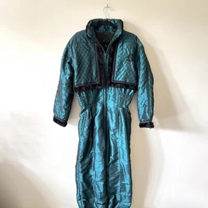Bogner ski jumpsuit vintage green size S faux fur - Picture 1 of 5