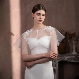 Chaqueta de Boda Para Mujer Blanco Encaje Apliques Novia Top Accesorios Venta Caliente - Imagen 1 de 13