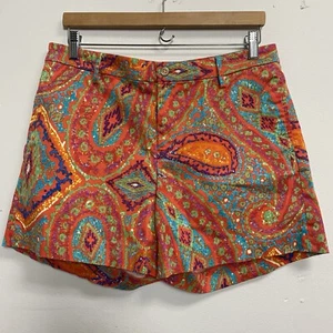LAUREN Ralph Lauren Women’s Sz 8 Orange Colorful Paisley Print Chino Shorts - Picture 1 of 9