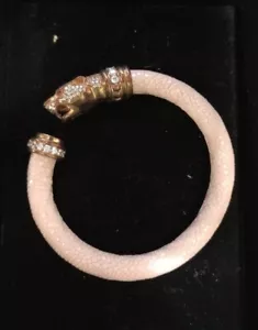 Cozmo 925 Sterling Silver Pink Stingray Leather Panther Bracelet 6" Free Ship - Picture 1 of 11