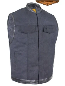 Men's Black Canvas Concealed Carry Motorcycle Vest - Picture 1 of 7