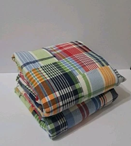 Pottery Barn Kids Madras Navy Plaid Quilt Curtain Panels Blackout 2 42 x 80 - Imagen 1 de 6