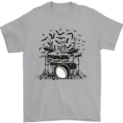 T-Shirt Drummer Squelette Drumming Crâne Amusant Pour Hommes 100% Coton - Photo 1/4