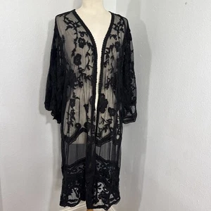 Kimono Womens 2XG to 3XG Lace Cove up Duster Layering Boho Beach Vacation - Picture 1 of 9