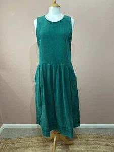 Vintage Maggie Carol Green Corduroy Pinafore Midi Dress Label Size M UK 10 - Picture 1 of 4