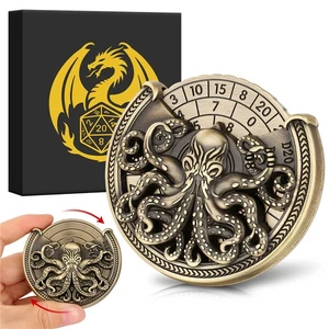 DND Spinner Dice 7 in 1 Unique Metal Dice Set with 3D Octopus Relief for Gifts - Picture 1 of 19