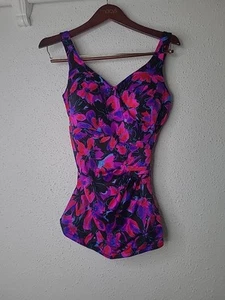 Vintage USA Maxine Of Hollywood Tropical One Piece Swimsuit 16 PINUP Pointy Bra - Bild 1 von 12