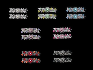 PAR DE CLIP DE PELO DE FLOR PEQUEÑA BARRA DE CRISTAL ANTIGUO TONO PLATA ROSA ROJO CLARO - Imagen 1 de 22