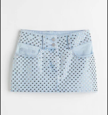 NUEVO CON ETIQUETAS H&M Studio 2022 Denim Tachonado 5 Bolsillos Falda Talla US6 EUR38 Foto 1 de 4