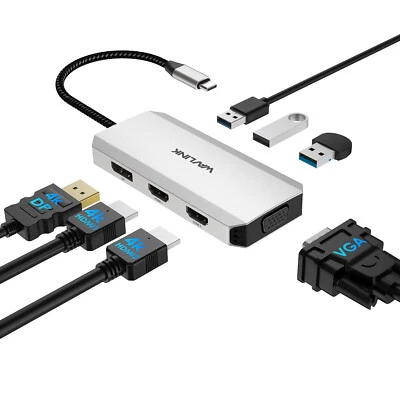 USB-C Docking Station 4 Monitors Multiport Adapter 2HDMI DP VGA for ASUS HP 7IN1 - Bild 1 von 4