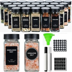48 Pcs Glass Spice Jars with Labels and Black Lids 4Oz Spice Container Set - Picture 1 of 7