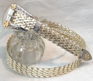VTG Metallic Gold Braided Belt Silver Buckle Floral Detail OS Western Boho 41"L - Picture 1 of 5