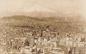 Portland OR Aerial View City & Mt. Hood Cross & Dimmitt RPPC Postcard - Picture 1 of 2