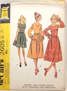 Boho Vintage Dress 1970s Misses Junior McCall's Sewing Pattern 2605 Size 8 Cut - Picture 1 of 2