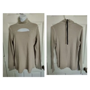 Alp N Rock Daya Tan Ribbed Long Sleeve Mock Neck Top W Cutout & Zipper L NWT - Picture 1 of 10