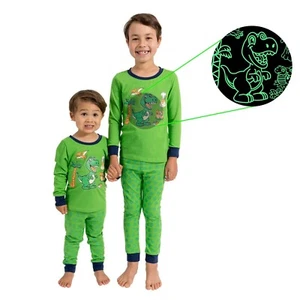 Little Jupiter Boys Pajamas with Glow in The Dark - Dinosaur Green - Picture 1 of 8