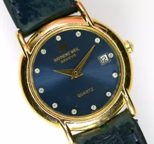 Raymond Weil Quarz 25mm Damen vergoldet Diamond Dial Blue Dresswatch - Picture 1 of 9