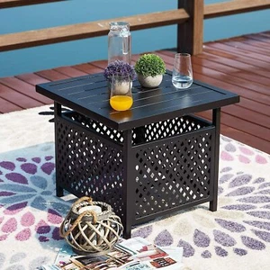 Patio Side Table with Umbrella Hole Outdoor Coffee Bistro End Tables Black - Picture 1 of 11