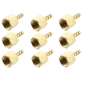 Brass Hose Barb Fitting, 3/16" Barb x 1/4" NPT Female Hose Connector 9Pcs - Picture 1 of 4